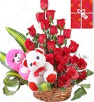 send Designer Roses Bouquet n Teddies delivery