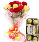 send Carnations Bouquets n Ferrero Rocher Chocolate delivery