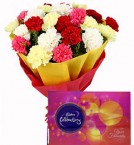 send Carnations Bouquets n Cadbury Celebrations Chocolate Gift Box delivery