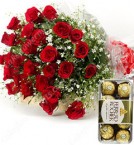 send 20 Red Roses Bouquet n Ferrero Rocher Chocolate delivery