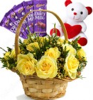 send Gifts of Red Roses Basket n Chocolate n Teddy Bear delivery