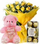 send Gift of 10 Yellow Roses Bouquets Ferrero Rocher Chocolate Teddy Bear delivery