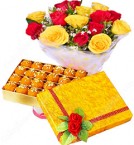 send Gift of 500gms Ghee Laddu Sweet Box n Red Yellow Roses  delivery