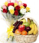 send Fresh Fruits Gift Basket n Roses Bouquet delivery