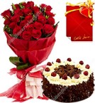 send Red Rose Bouquet and 500gms Black Forest Cake Card delivery