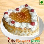 send 1Kg Eggless Heart Shape Butterscotch Cake delivery
