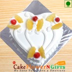 send 1Kg Heart Shape Pineapple Eggless Cake delivery