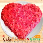 send Order1 kg Heart Shaped Rose Chocolate Cake Delivery