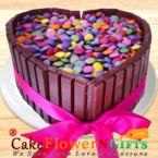 send 500 gms Heart Shaped KitKat Gems Chocolate Cake delivery