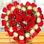 send Heart Shape Roses Ferrero Rocher Chocolates Bouquet delivery