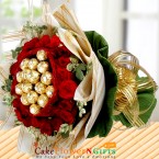 send roses flower and ferrero rocher chocolate bouquet delivery