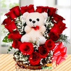 send roses teddy heart shape basket delivery