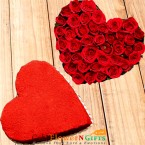 send half kg red velvet shaped cake n heart shaped arrangement of roses delivery