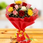send 10 mix roses paper packing bouquet delivery