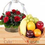 send 2kg fresh fruit n roses basket delivery