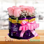 send pink roses n chocolate bouquet delivery