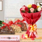 send half kg dry fruit n 10 mix roses n rakhi delivery