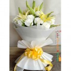 send romantic white carnations and lilies bouquet delivery