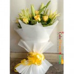 send romantic yellow roses and lilies bouquet delivery