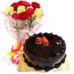 send Chocolate Truffle Cake Half Kg N Carnations Bouquet delivery