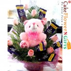 send pink roses teddy chocolate bouquet delivery
