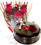 send OrderChocolate Truffle Cake n Red Roses Bunch Delivery