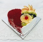 send half kg heart shaped red velvet mixed fruit cake delivery