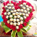 send heart shaped 30 red roses 40 pcs ferrero rocher chocolate bouquet delivery