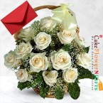 send 15 white roses basket delivery
