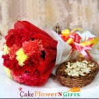 send 10 mix carnation bouquet and half kg almonds cashews dry fruits hamper delivery