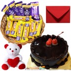 send half kg chocolate cake teddy chocolate basket delivery