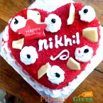 send 1kg eggless heart shape red relvet cake2 delivery