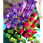 send 10 red roses with 20 dairy milk chocolate bouquet delivery