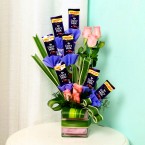 send 7 dairy milk 6 rose vase arrangement delivery