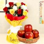 send 10 roses bouquet with 1 kg fresh apples in a basket delivery