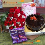 send half kg eggless chocolate cake and roses cadbury Silk gift delivery