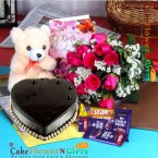 send half kg chocolate cake teddy chocolate roses card delivery