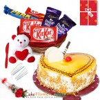 send half kg butterscotch heart shape cake chocolate teddy delivery