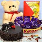 send half kg eggless choco chip cake dairy milk teddy  delivery