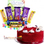 send half kg eggless red velvet cake and choco hamper delivery