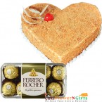 send 1Kg Heart Shape Butterscotch Cake 16 Ferrero Rocher Chocolate Gift delivery