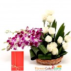 send 12 white roses 6 orchids arrangement delivery