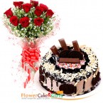 send half kg eggless cashew kitKat oreo dream drip cake n 10 roses bouquet delivery