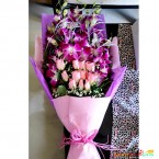 send 10 orchid 10 pink rose paper packing bouquet delivery