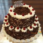 send 2kg  2 tier step black forest cake round shape delivery