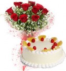 send Half Kg Pineapple Cake with Roses Flower Bouquet delivery