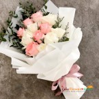 send 12 Pink and White Roses Bouquet delivery