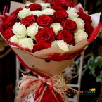 send 30 red white roses bouquet delivery
