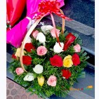send 25 mix roses flower basket delivery