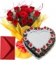 1Kg Eggless Heart Shape Black Forest Cake n Red Roses Bouquet